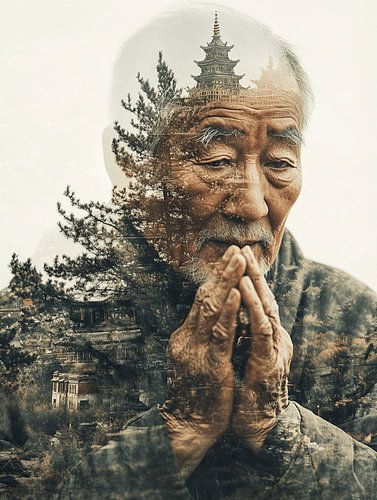 Fusion naturelle : mode tibétaine avec le palais du Potala en double exposition sur Dream Designs art work