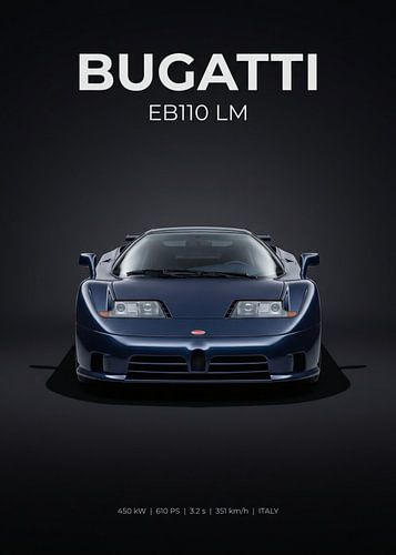 Photo en studio de la Bugatti EB110 LM, vue de face