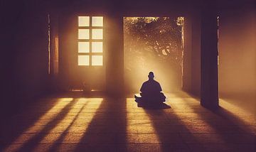 Silhouette eines Mönchs in einem Tempel Illustration von Animaflora PicsStock