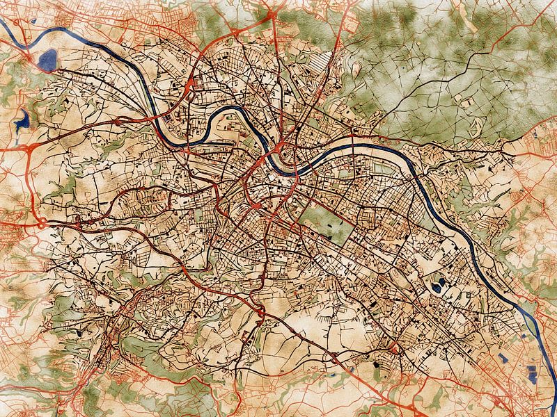 Kaart van Dresden in de stijl 'Serene Summer' van Maporia