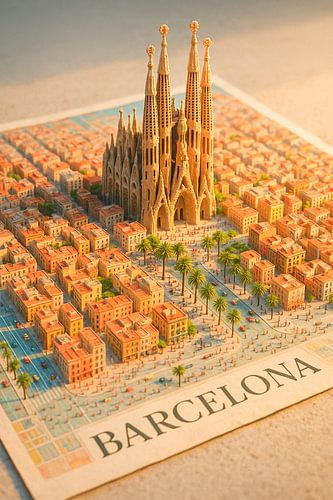 Barcelona Sagrada Familia 3D Diorama - Gaudí Architectuur Muurkunst