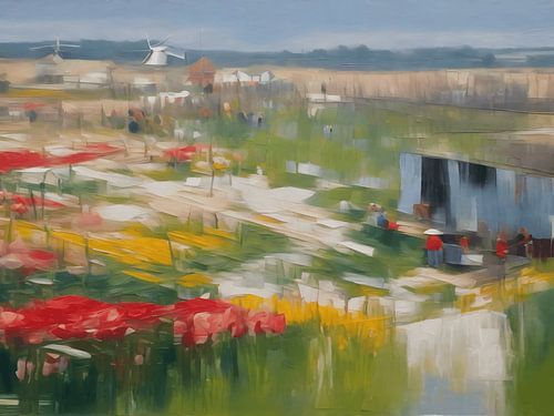 Abstract landschap met tulpen