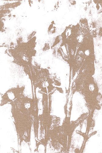 Bloemen in retro stijl. Moderne botanische minimalistische kunst in warm bruin en wit