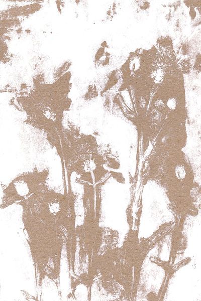 Flowers in retro style. Modern botanical minimalist art in warm brown and white by Dina Dankers