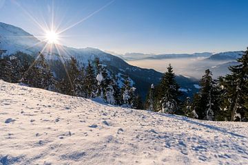 Boven de wolken naar de zonsondergang in de Berchtesgad Alpen van Daniel Pahmeier