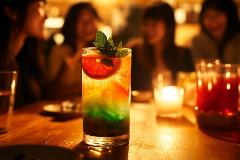 Bunte Cocktails in geselliger Runde von Poster Art Shop