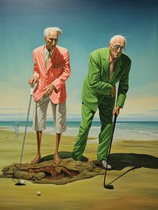 Strand Golfen alte Männer surreal Landschaft Skurril unwirklich