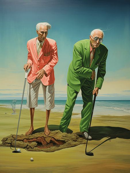 beach golfing old men surreal landscape bizarre unreal by gm_designs