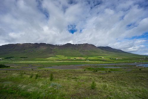 IJsland - Ver vlak landschap met honderden hooibalen in het oogstseizoen