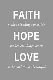Faith Hope Love – Positieve Woorden in Grijs van Sandra Hazes