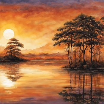 Goldener Sonnenuntergang über dem ruhigen See