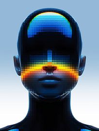 Futuristic Pixel Art Portrait – Digital Abstract Cyberpunk Humanoid Wall Print