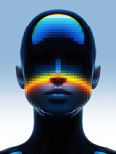 Portrait futuriste Pixel Art - Digital Abstract Cyberpunk Humanoid Wall Print par Ramy Salah Hefny