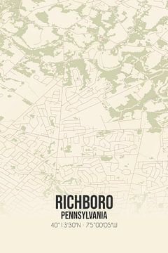 Vintage landkaart van Richboro (Pennsylvania), USA. van MijnStadsPoster