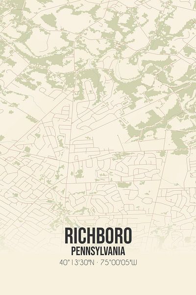 Carte ancienne de Richboro (Pennsylvanie), USA. par Affiches de lieux
