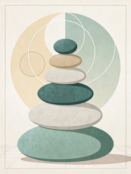 Ausgeglichene Harmonie - Minimalistische Zen-Steine Wandkunst von taufid hidayat