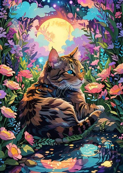 A Cat sitting with Beautiful Garden by MIROKKU
