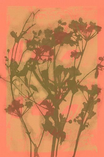 Levendige abstracte minimalistische botanische kunst in koraal en bruin