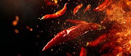 Feurige Chilis in Bewegung – Dynamisch von Poster Art Shop