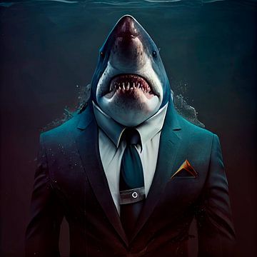 Stattliches Porträt eines Hais in einem schicken Anzug von Maarten Knops