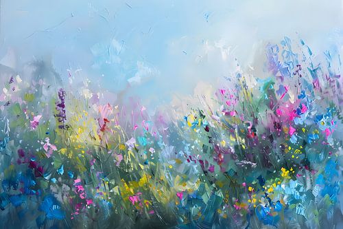 Abstract kleurrijk bloemenveld in natuurstijl