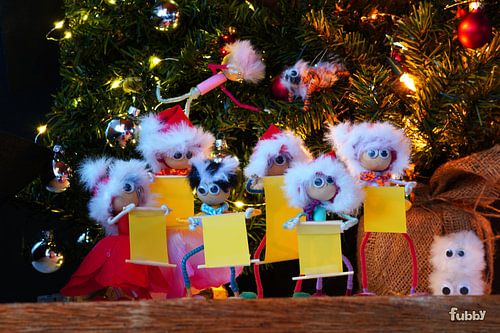 Fubby Christmas choir with humorous detail.