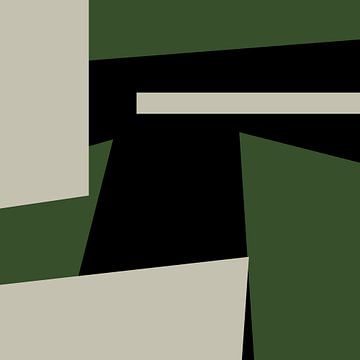 Geometrische Groene Zwarte Abstracte Vormen nr. 9 van Dina Dankers