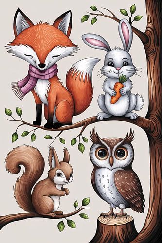 Vrolijke dieren in het bos