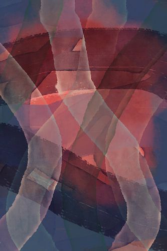 Blauw, terracotta, oranje. Modern abstract schilderij.