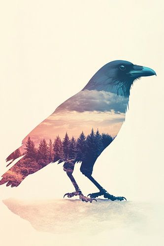 Raven with landscape