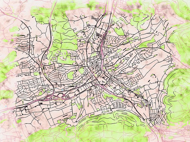 Map of Aalen with the style 'Soothing Spring' by Maporia