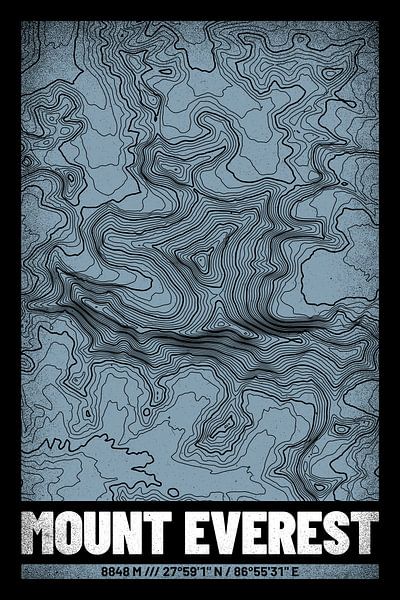 Mount Everest | Topographic Map (Grunge) by ViaMapia
