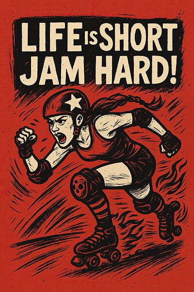 Life is short jam hard (Roller Derby. Frauensport, Jammer, Zeichnen, Jugendzimmer, Rollschuhlaufen) von Natalie Bruns