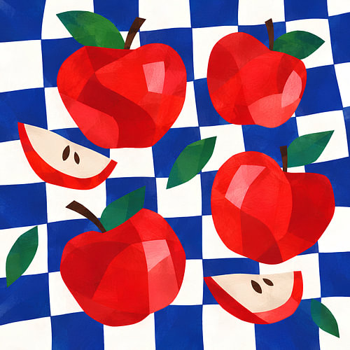 Verse appels op een dambord
