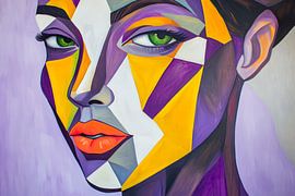 Portrait géométrique en violet et jaune sur Poster Art Shop