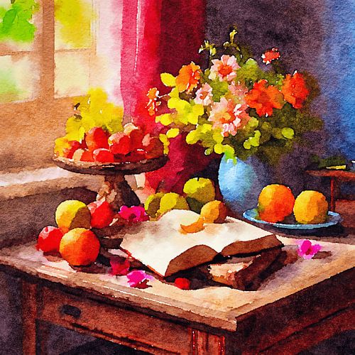 Schilderij met een kleurrijk stilleven