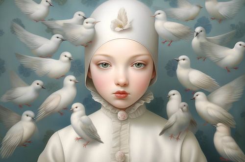 Girl with doves of peace