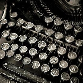 Retro typewriter keys close-up in black and white