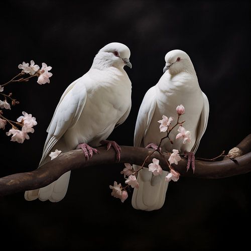 Weiße Tauben auf einem Zweig