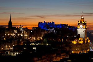 Sonnenuntergang, Edinburgh Stadtzentrum Schottland, UK