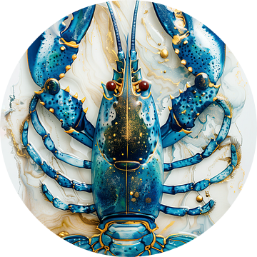 Lobster Luxe - BLAUWE inkt KREEFT met goud op MARMER van Marianne Ottemann - OTTI