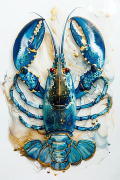 Lobster Luxe - BLAUE Tinte CANCER mit Gold auf MARMER von Marianne Ottemann - OTTI