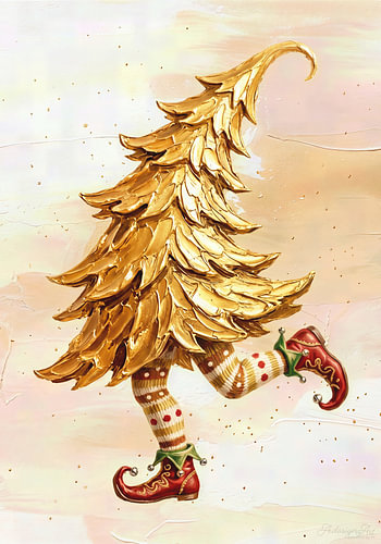 Lutin de Noël doré aux chaussettes rayées