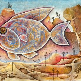 Flying fish over the desert by Larysa Golik