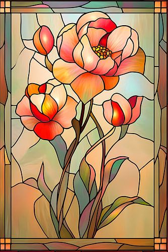 Romantisch glas-in-loodraam met bloemen