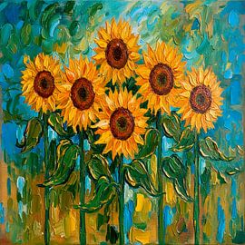 Fröhlicher Sommer! Sechs Sonnenblumen in leuchtenden Farben von Studio Pieternel