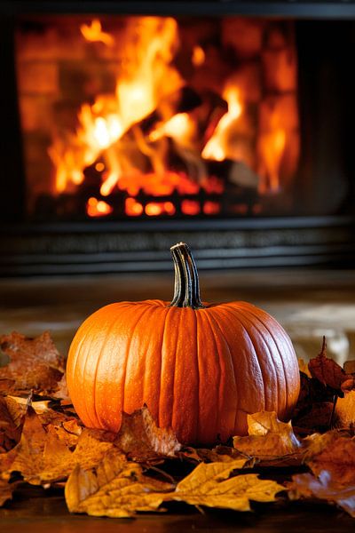 Pumpkin in front of the fire in autumn by Poster Art Shop