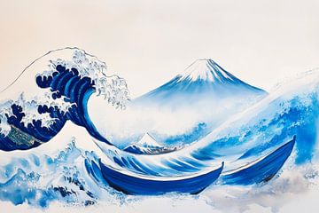 Golven en bergen in kalme blauwe tinten van Poster Art Shop