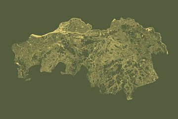 Waterkaart van Noord Brabant in Groen en Goud van Maps Are Art