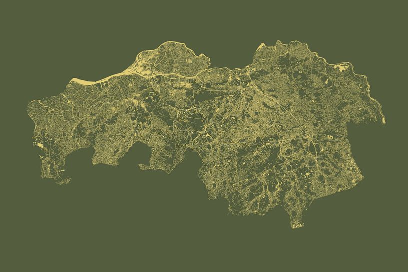 Carte des eaux du Brabant-Septentrional en vert et or par Maps Are Art